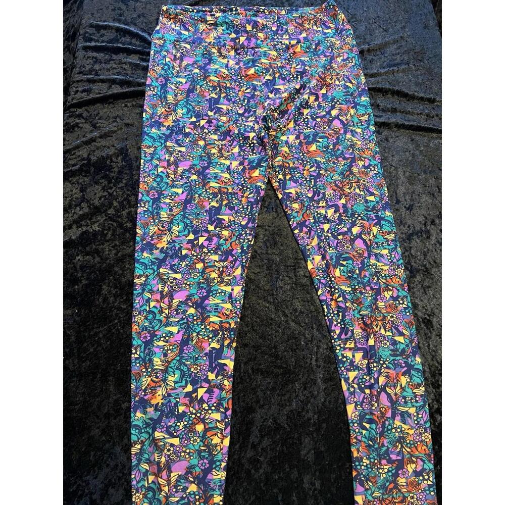 LuLaRoe Leggings Tall & Curvy TC Floral Purple Green Blue Black High Rise NWOT - Picture 4 of 7